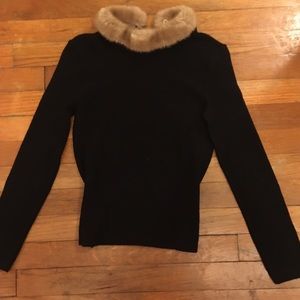 Vintage 1950s Sweater with Faux Fur Collar